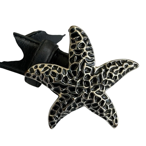 Talbots Black Leather Silver Starfish Buckle Belt, Medium - Picture 4 of 5